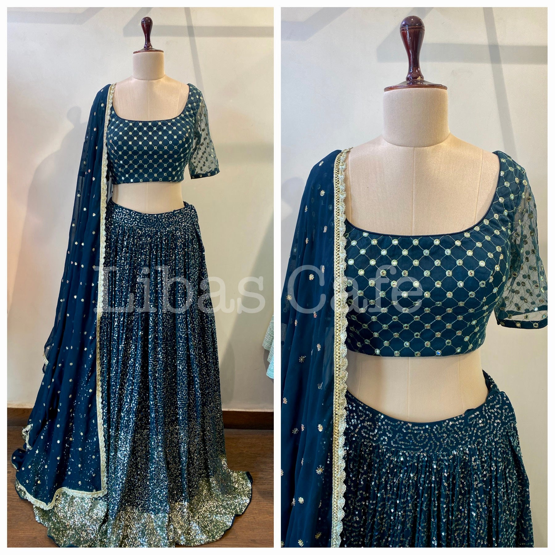 Dark Green Sequin Lehenga